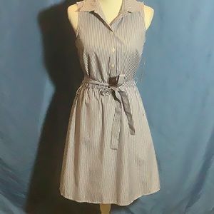 Tacera Blue and White Sleeveless Striped Dress